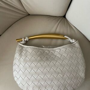 White Woven Handbag with Gold Handle